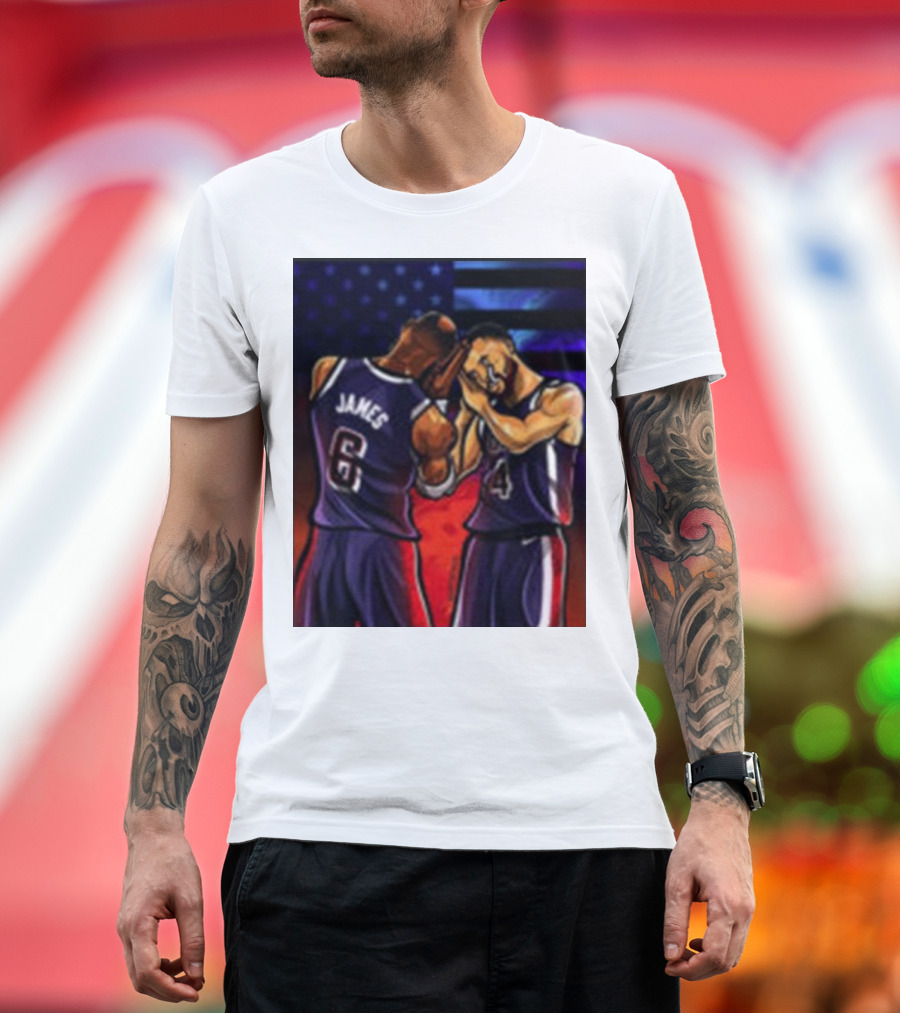 Stephen Curry Lebron James Night Night Paris 2024 Olympic Basketball Painting T-Shirt