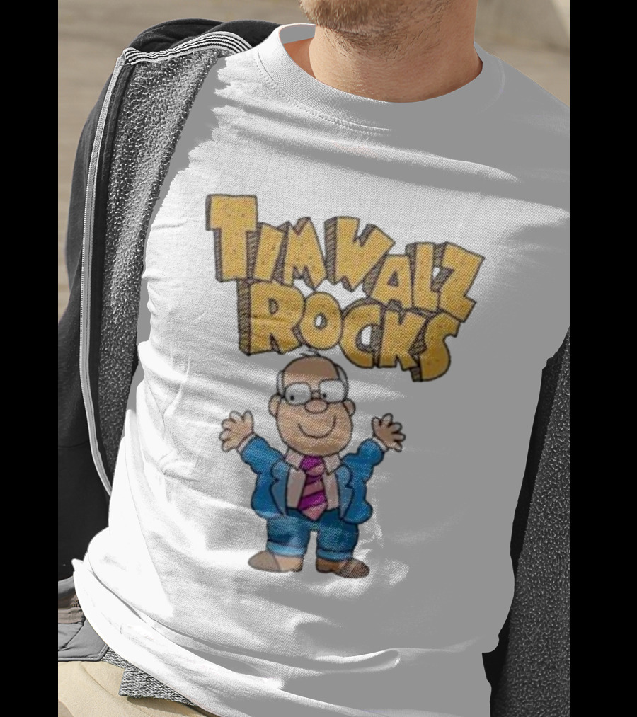 Tim Walz Rocks Cartoon Character In Tie And Suit T-Shirt
