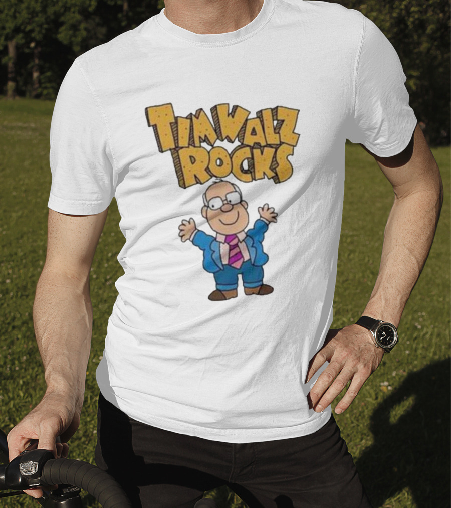 Tim Walz Rocks Cartoon Character In Tie And Suit T-Shirt