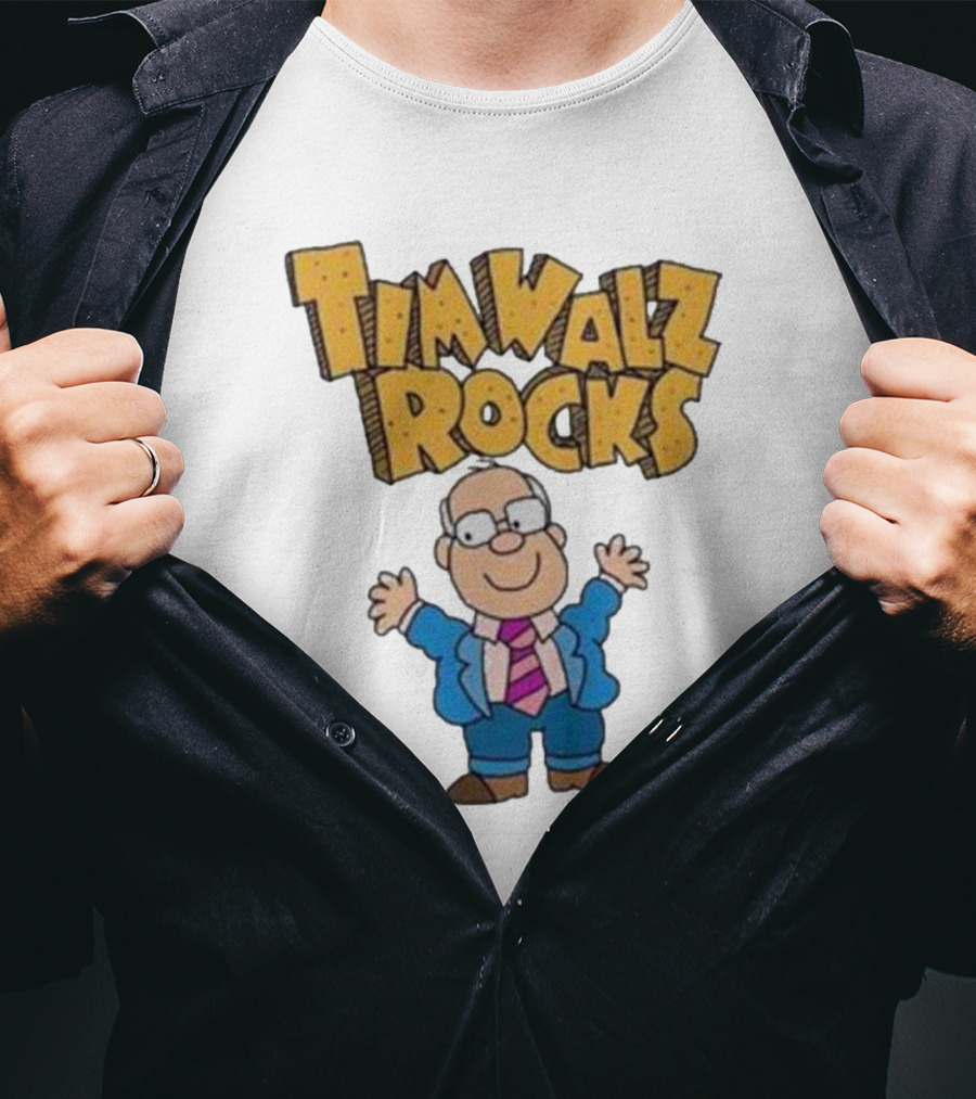 Tim Walz Rocks Cartoon Character In Tie And Suit T-Shirt