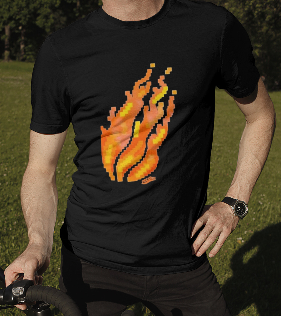 Fire Pixel Flame McLovin Burn Sunset Pixels T-Shirt