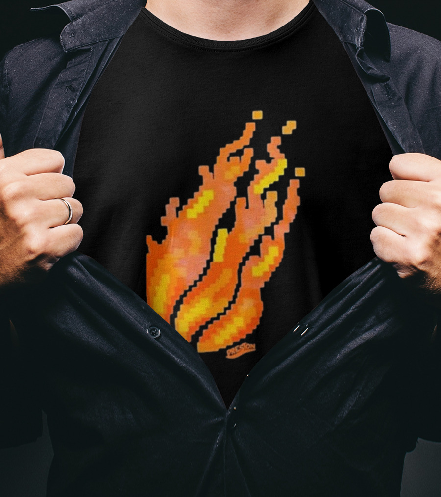 Fire Pixel Flame McLovin Burn Sunset Pixels T-Shirt