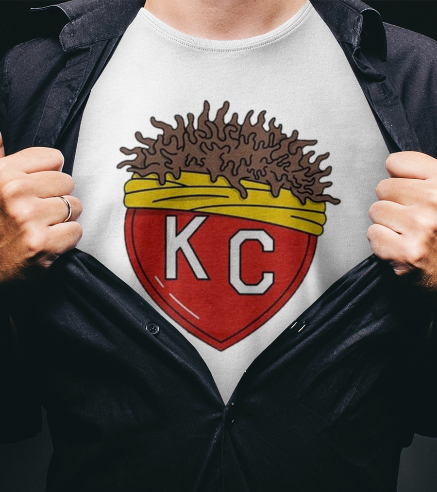 KC Franchise Heart Emblem With Brown Hair And Yellow Band T-Shirt