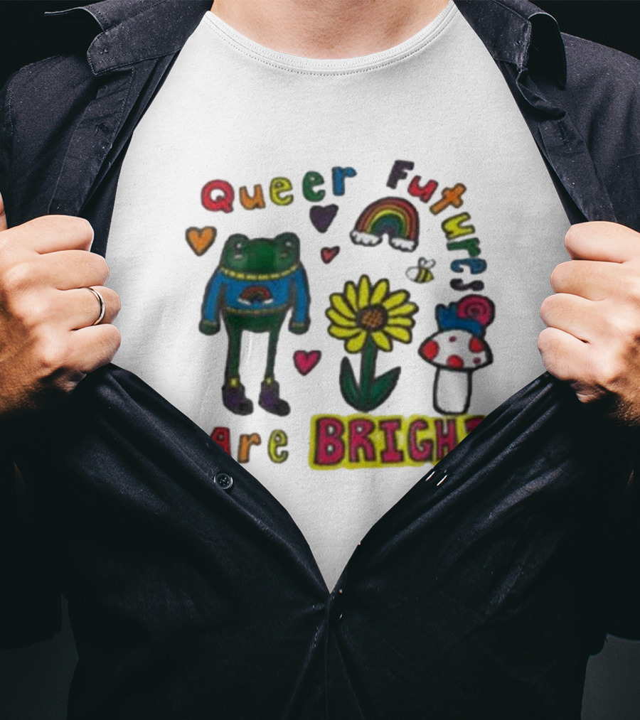 Queer Futures Are Bright Frog Rainbow Sunflower Mood T-Shirt