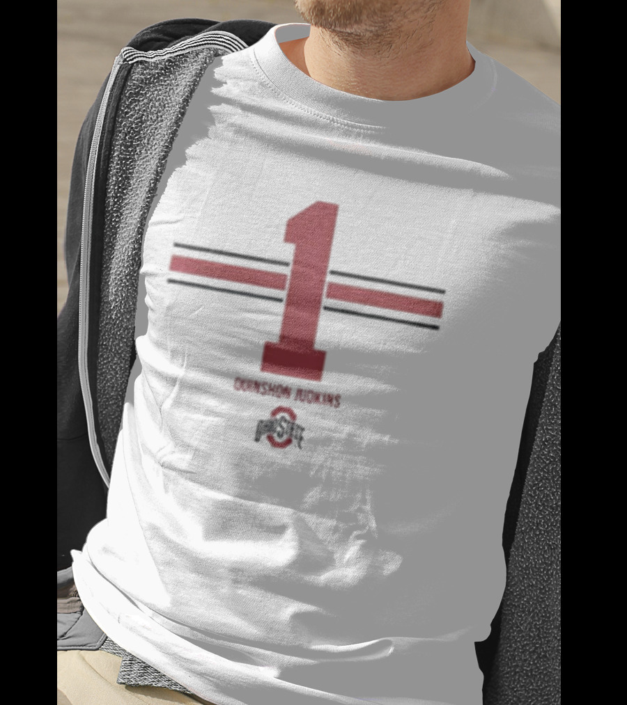 OSU Football Quinshon Judkins Number 1 Red Stripe T-Shirt