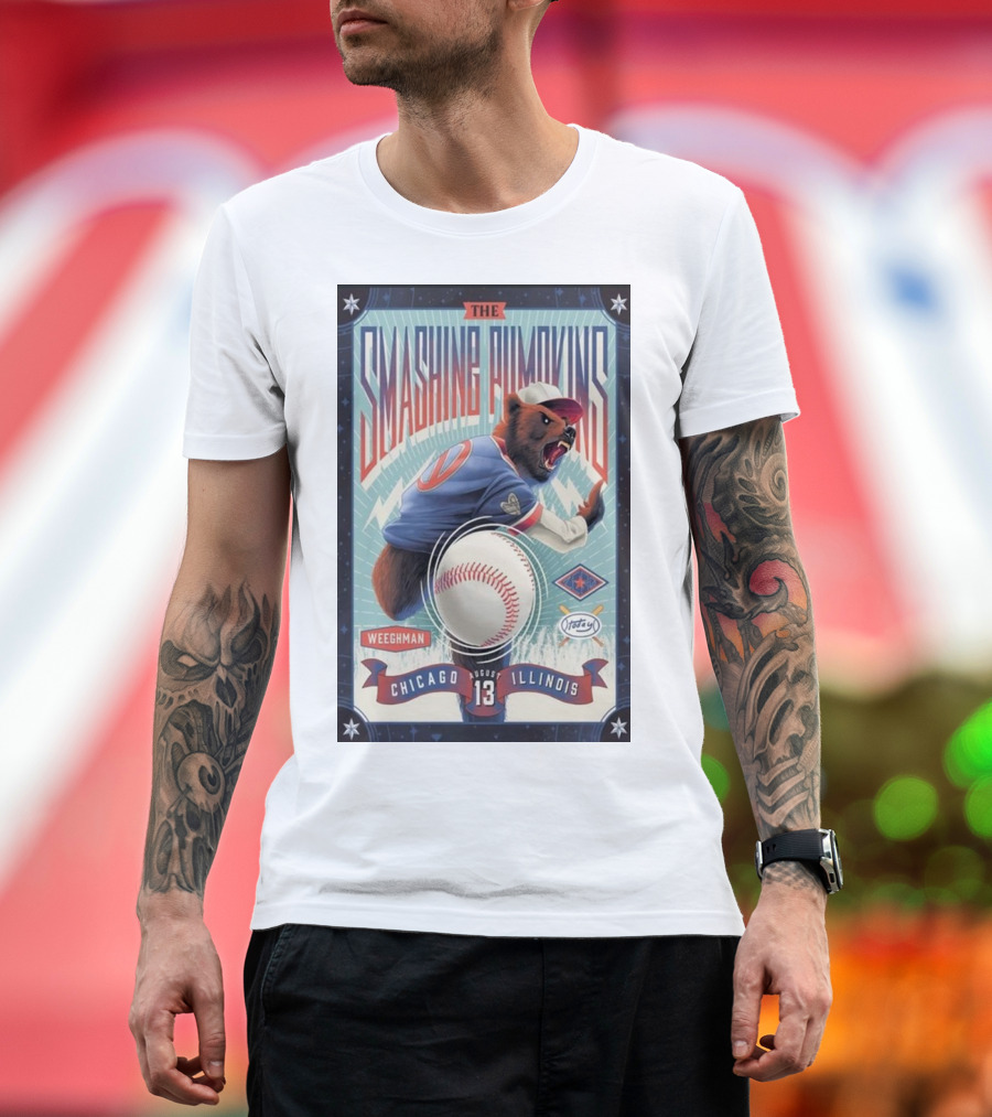The Smashing Pumpkins August 13 2024 Wrigley Field Chicago Illinois Weegman Baseball Bear T-Shirt