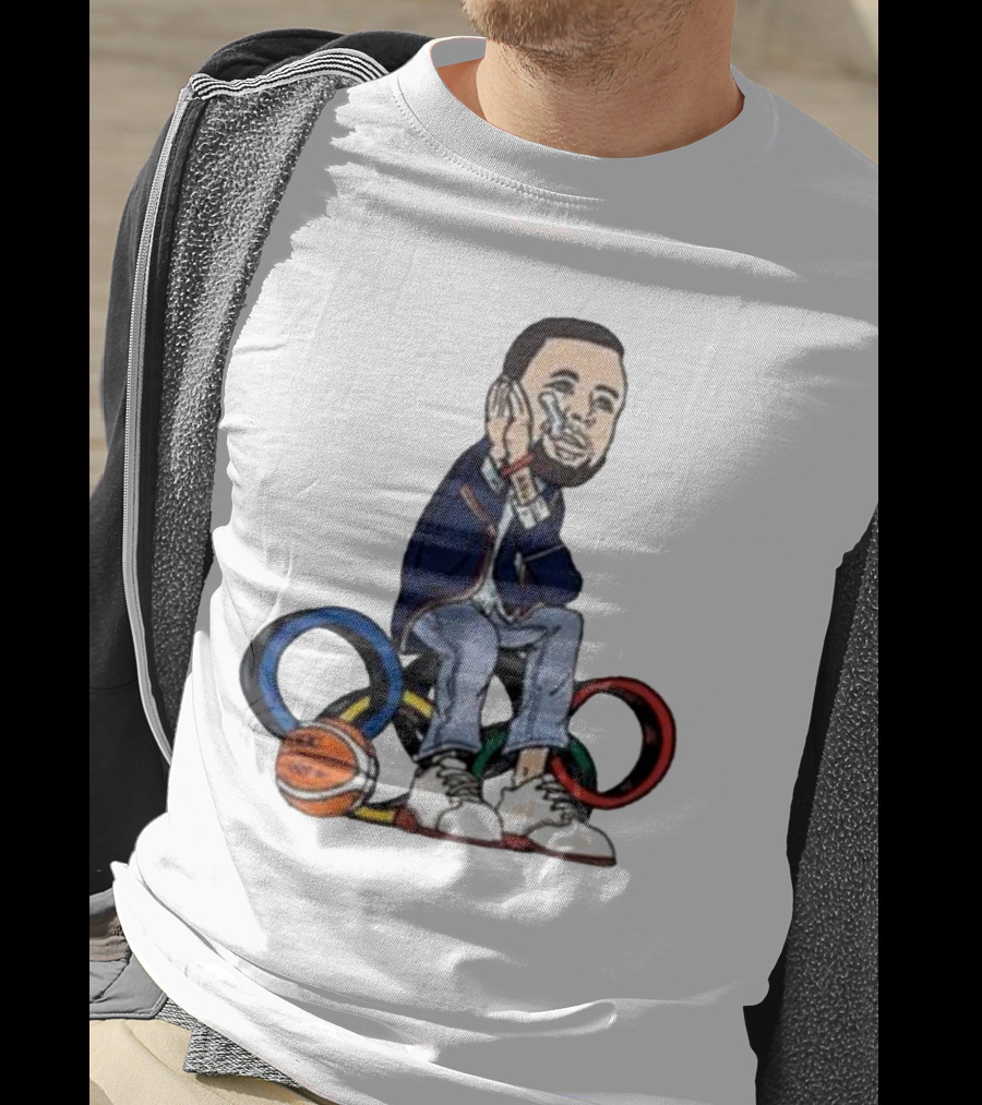 Steph Curry Basketball Olympic Rings Night Night Paris T-Shirt