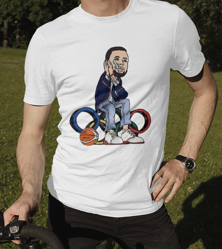 Steph Curry Basketball Olympic Rings Night Night Paris T-Shirt