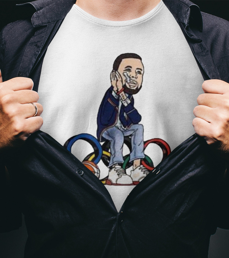 Steph Curry Basketball Olympic Rings Night Night Paris T-Shirt
