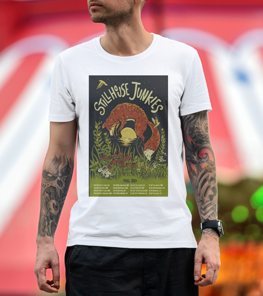 Stillhouse Junkies Fall 2024 Tour Dates Poster with Fox and Moon Scene T-Shirt