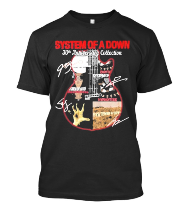 SYSTEM OF A DOWN 30th Anniversary Collection Signatures Guitar Art Hypnotize Steal This Album Iconic T-Shirt