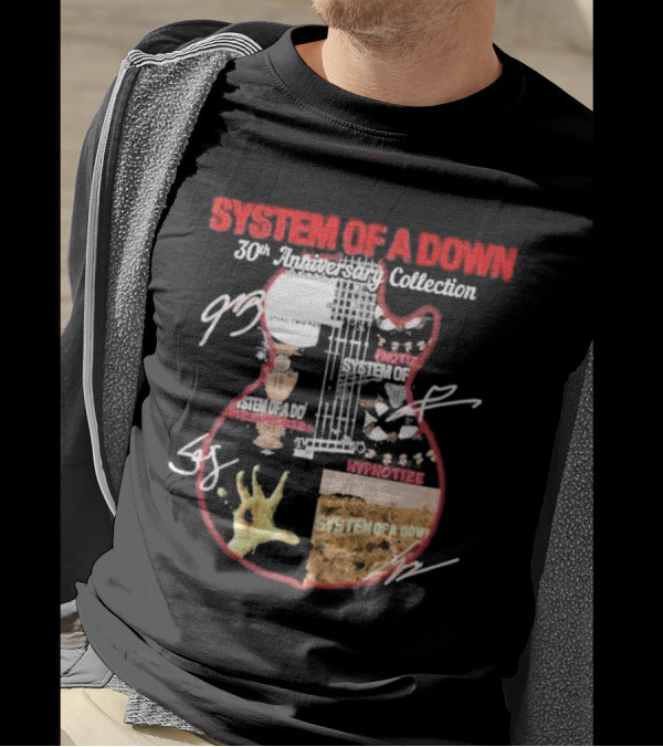 SYSTEM OF A DOWN 30th Anniversary Collection Signatures Guitar Art Hypnotize Steal This Album Iconic T-Shirt
