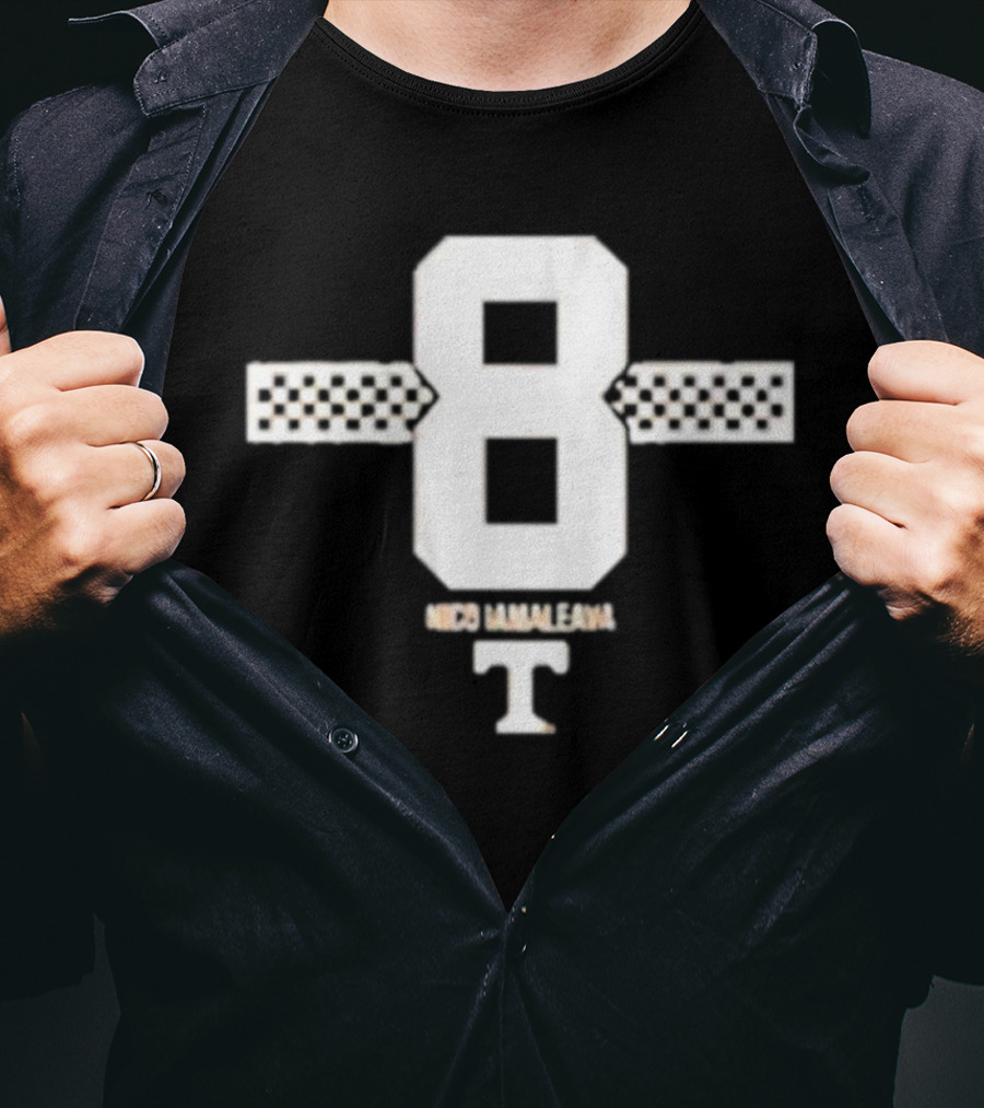 Tennessee Football 8 Nico Iamaleava Checkerboard Stripe T T-Shirt