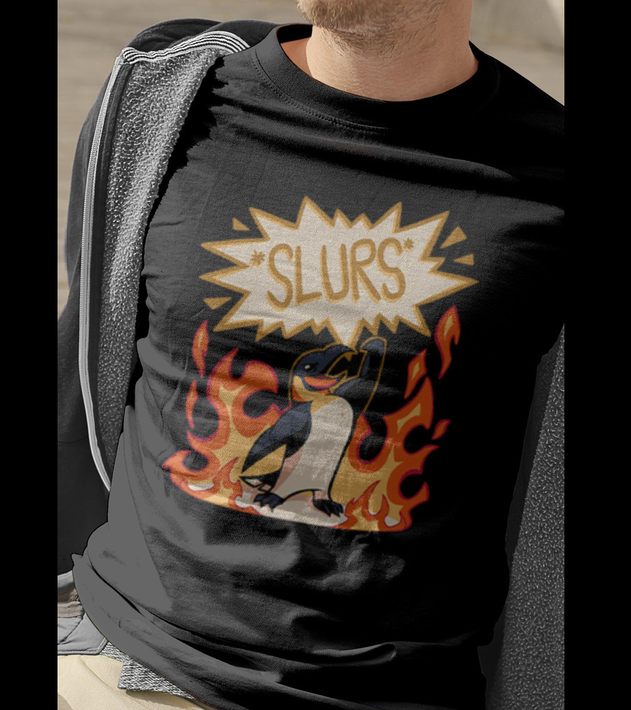 Helluva Boss Penguin Flames Slurs Speech Bubble T-Shirt