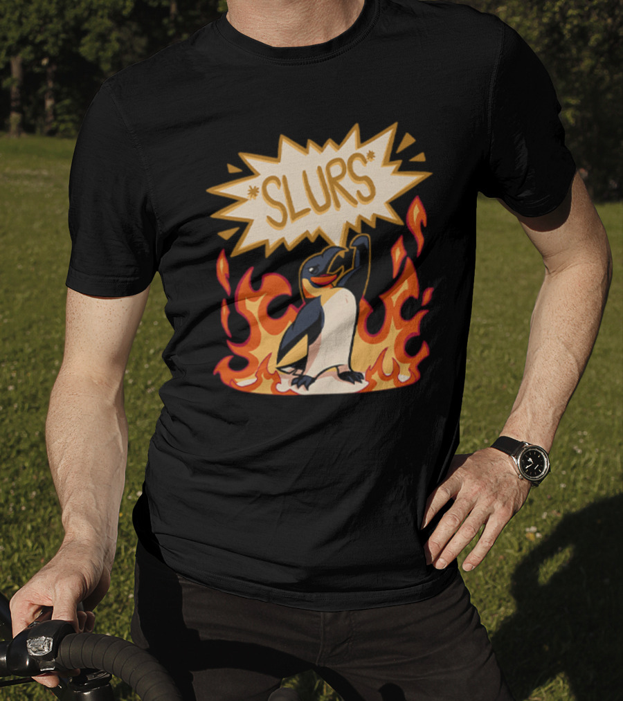 Helluva Boss Penguin Flames Slurs Speech Bubble T-Shirt