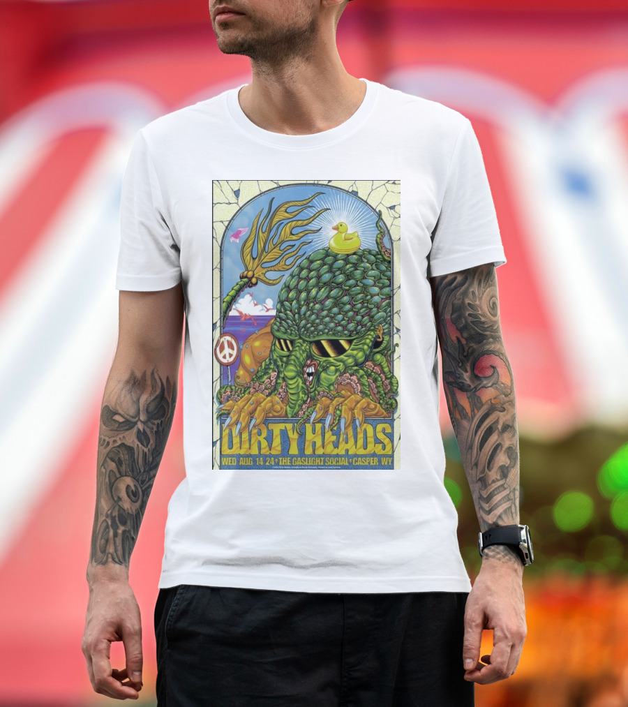 Dirty Heads Aug 14 2024 The Gaslight Social Casper WY Poster Peace Symbol Alien Creature Rubber Duck T-Shirt