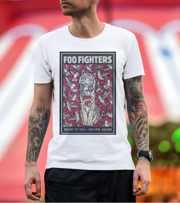 Premium T-Shirt: Foo Fighters August 16 2024 Portland Oregon Forever Tiger and Hummingbirds T-Shirt Foo Fighters August 16 2024 Portland Oregon Forever Tiger and Hummingbirds T-Shirt