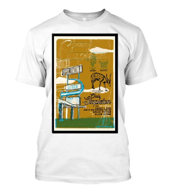 Chris Stapleton Aug 1 2024 BankNH Pavilion Gilford NH With Grace Potter Allen Stone Vintage Neon Sign T-Shirt