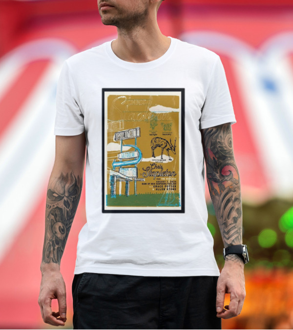Chris Stapleton Aug 1 2024 BankNH Pavilion Gilford NH With Grace Potter Allen Stone Vintage Neon Sign T-Shirt