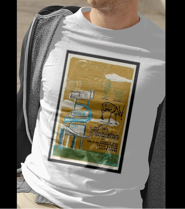 Chris Stapleton Aug 1 2024 BankNH Pavilion Gilford NH With Grace Potter Allen Stone Vintage Neon Sign T-Shirt