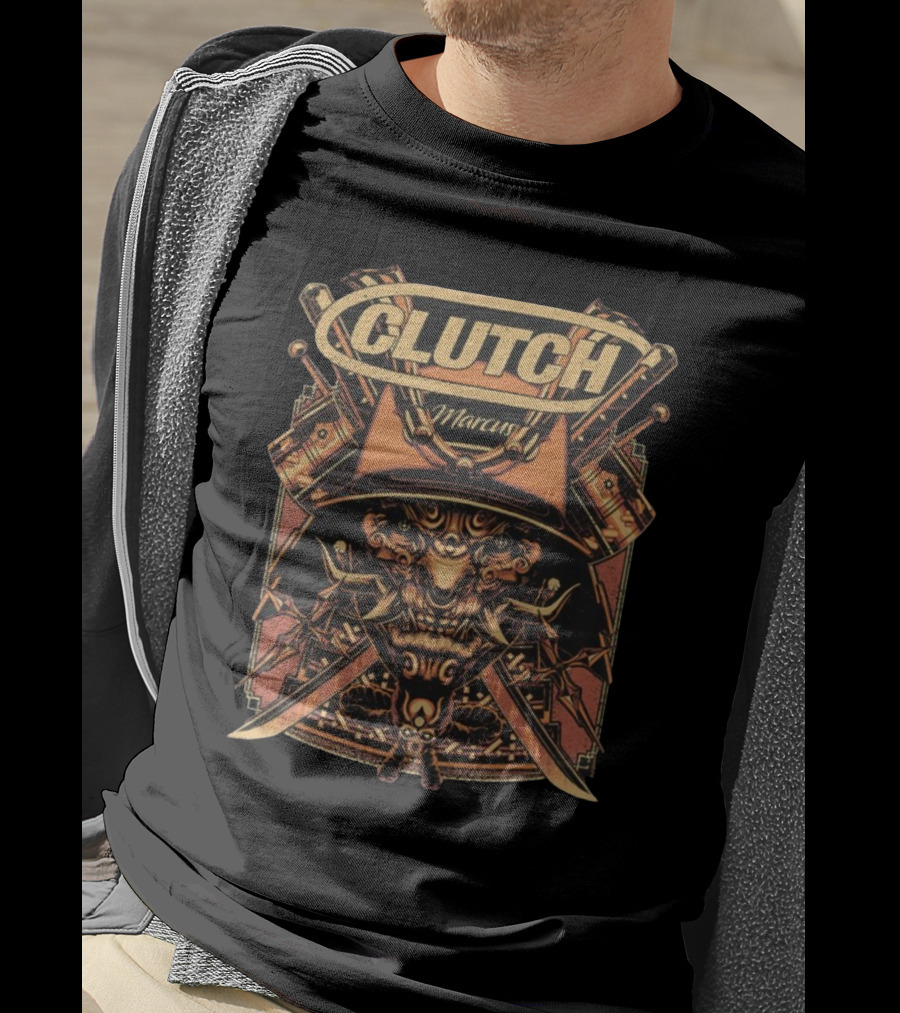 Clutch Marcus Samurai Warrior Helmet Swords T-Shirt