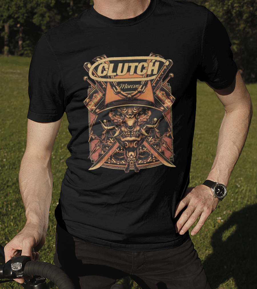 Clutch Marcus Samurai Warrior Helmet Swords T-Shirt