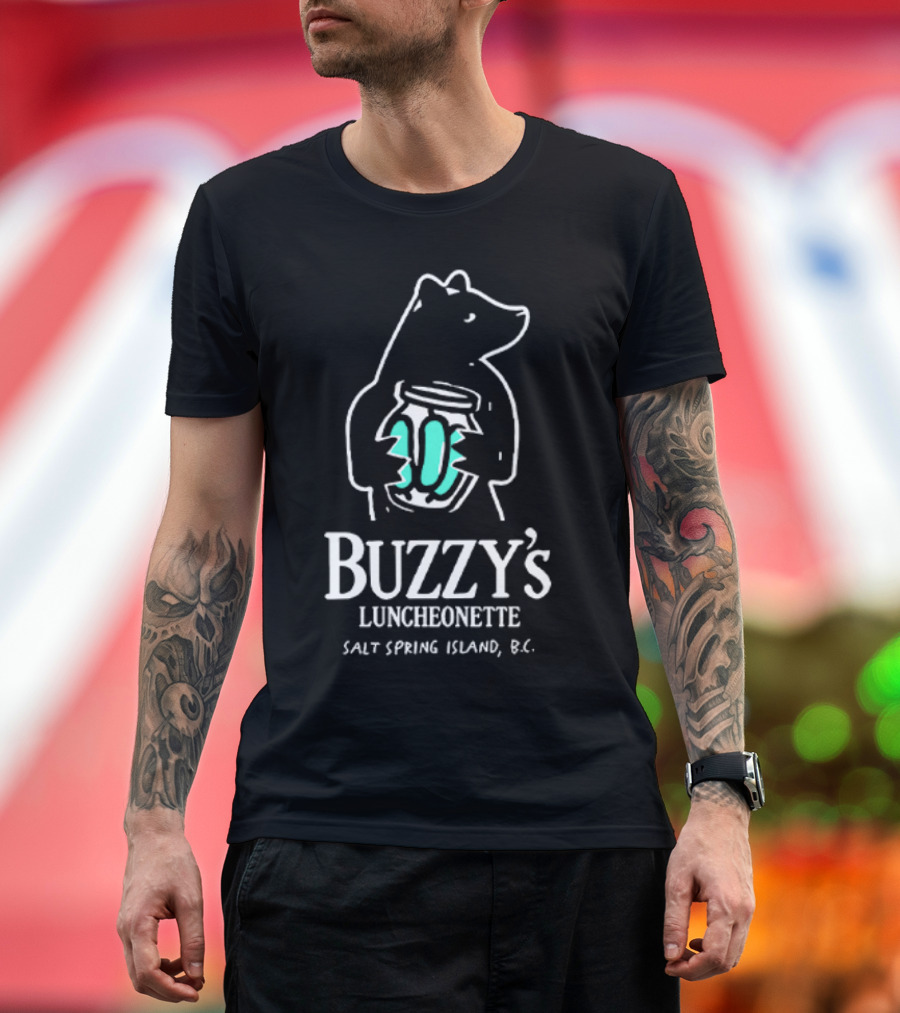Colin Mochrie Buzzy’s Luncheonette Bear Holding Jar Salt Spring Island BC T-Shirt