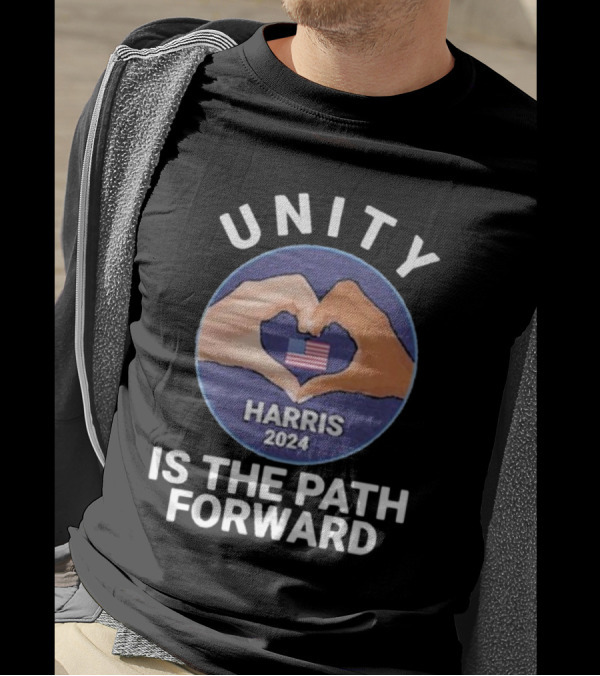 UNITY Harris 2024 Is The Path Forward Black And White Hand Heart T-Shirt