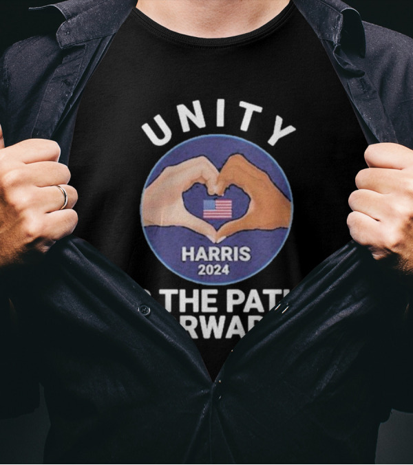 UNITY Harris 2024 Is The Path Forward Black And White Hand Heart T-Shirt