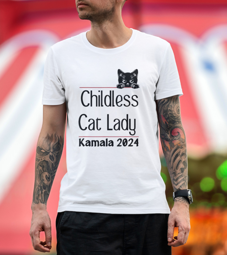 Childless Cat Lady Kamala 2024 Peeking Cat T-Shirt