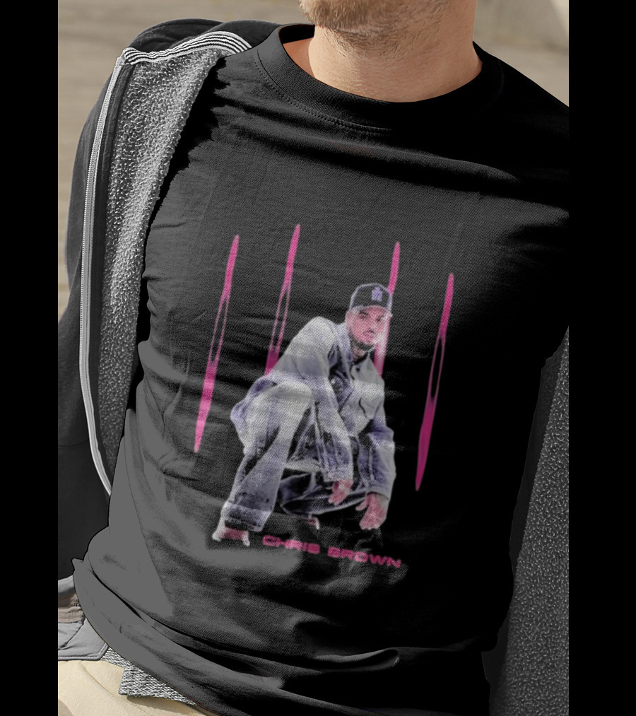 Chris Brown Pink Streaks Black Denim T-Shirt