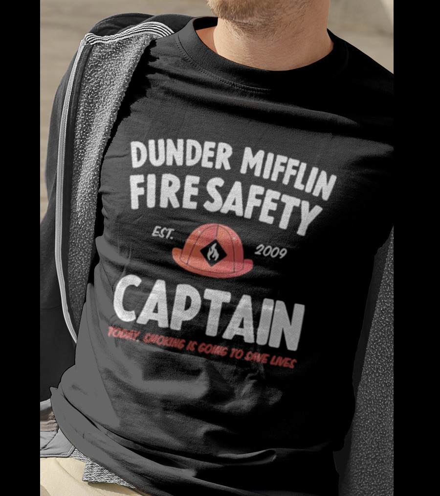 Dunder Mifflin Fire Safety Captain Est. 2009 Smoking Is Going To Save Lives T-Shirt