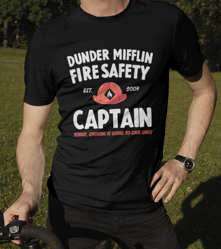 Dunder Mifflin Fire Safety Captain Est. 2009 Smoking Is Going To Save Lives T-Shirt