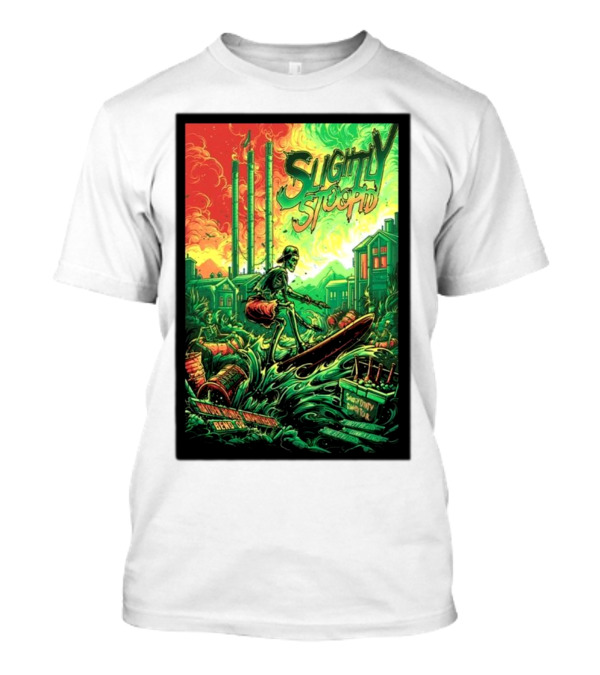 Slightly Stoopid Bend OR Tour August 18 2024 Surfing Skeleton Urban Landscape T-Shirt