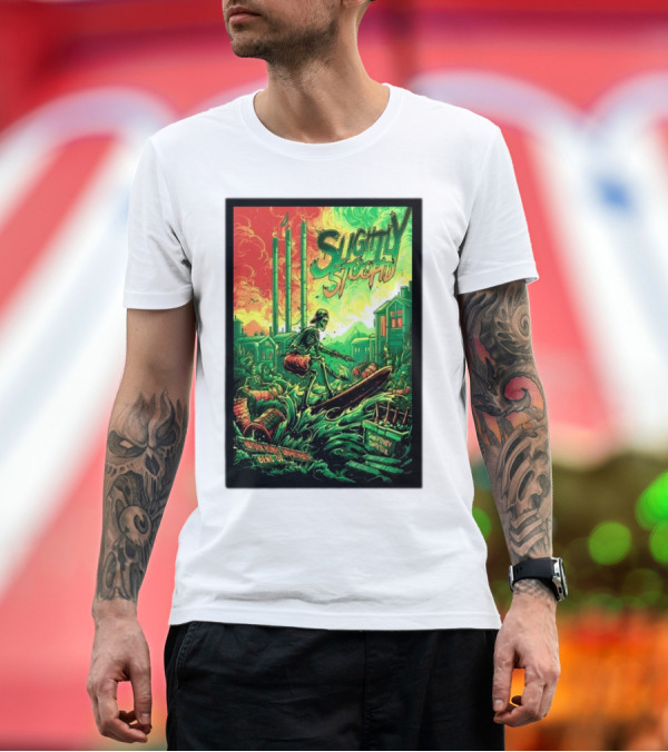 Slightly Stoopid Bend OR Tour August 18 2024 Surfing Skeleton Urban Landscape T-Shirt