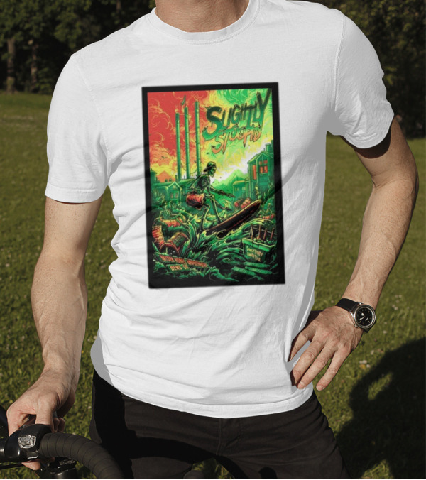 Slightly Stoopid Bend OR Tour August 18 2024 Surfing Skeleton Urban Landscape T-Shirt
