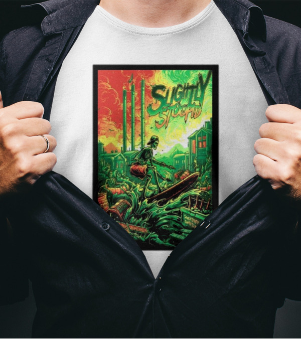 Slightly Stoopid Bend OR Tour August 18 2024 Surfing Skeleton Urban Landscape T-Shirt