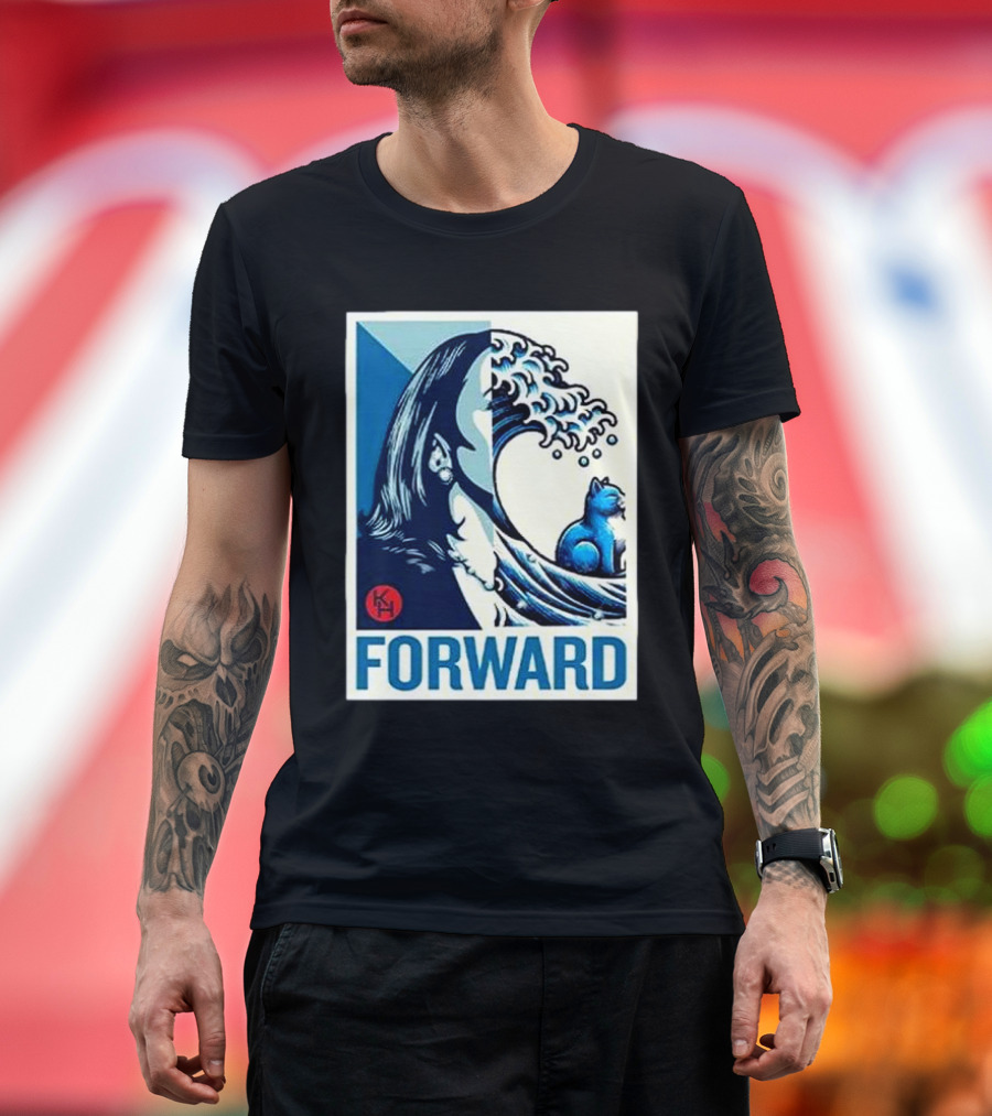 Kamala Walz Forward Wave Cat Print T-Shirt