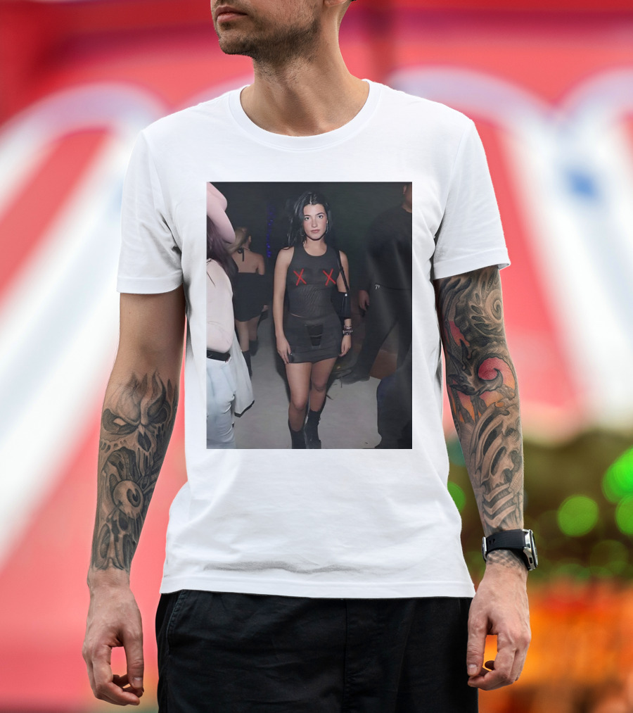 Charli D’Amelio Black Mesh Dress with Red X Details T-Shirt