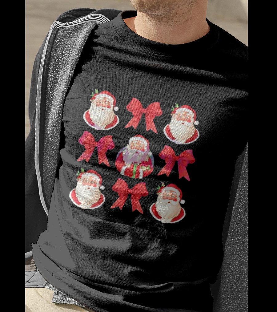 Coquette Christmas Santa And Red Bows Holiday T-Shirt