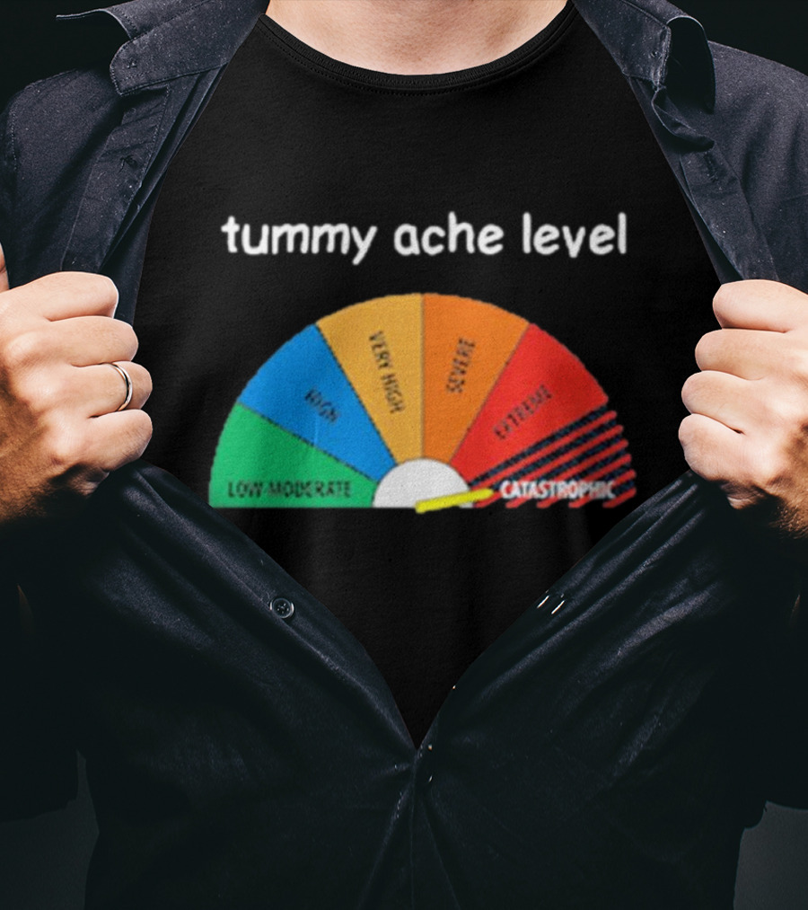 Tummy Ache Level Catastrophic Scale Low Moderate Severe Cringe T-Shirt