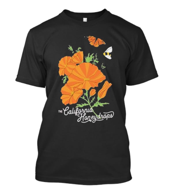 The California Honeydrops Orange Poppies Meadow With Butterfly And Bee T-Shirt