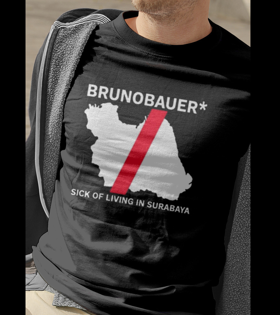 BRUNOBAUER Sick Of Living In Surabaya Map Design With Red Slash T-Shirt