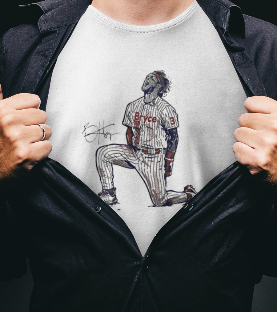 Bryce Harper Signature Pose Kneeling Baseball Star T-Shirt
