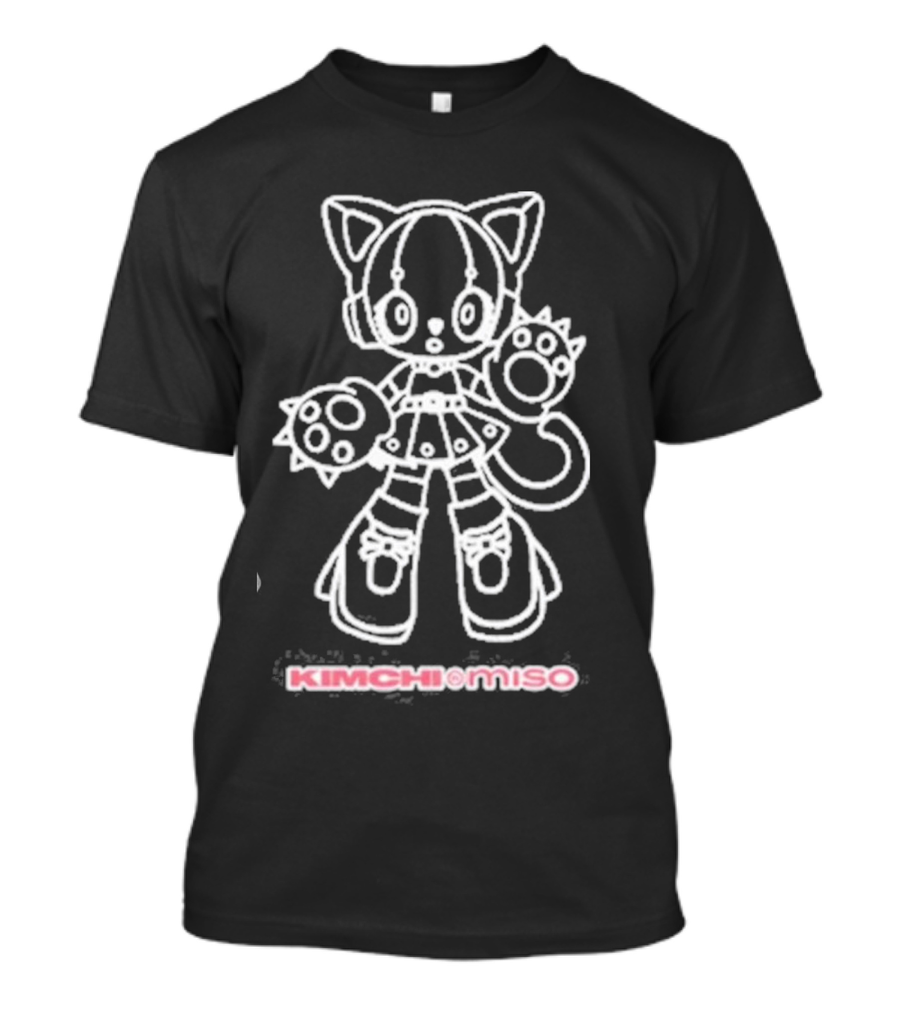 Kimchi And Miso Mega Cat Girl Outline Drawing Spicy Cute Character T-Shirt