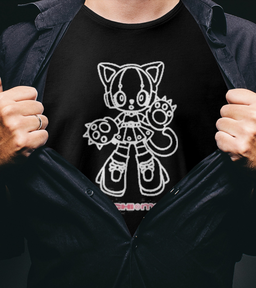 Kimchi And Miso Mega Cat Girl Outline Drawing Spicy Cute Character T-Shirt