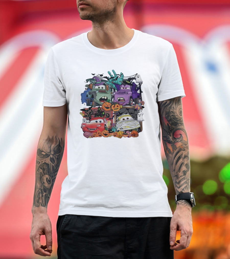 Retro Halloween Cars with Pumpkins and Ghosts T-Shirt