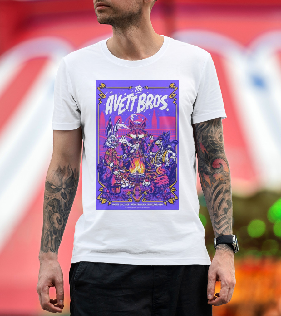 The Avett Brothers Jacobs Pavilion Cleveland August 23 2024 Tour Poster Rabbit Fox Wolf T-Shirt