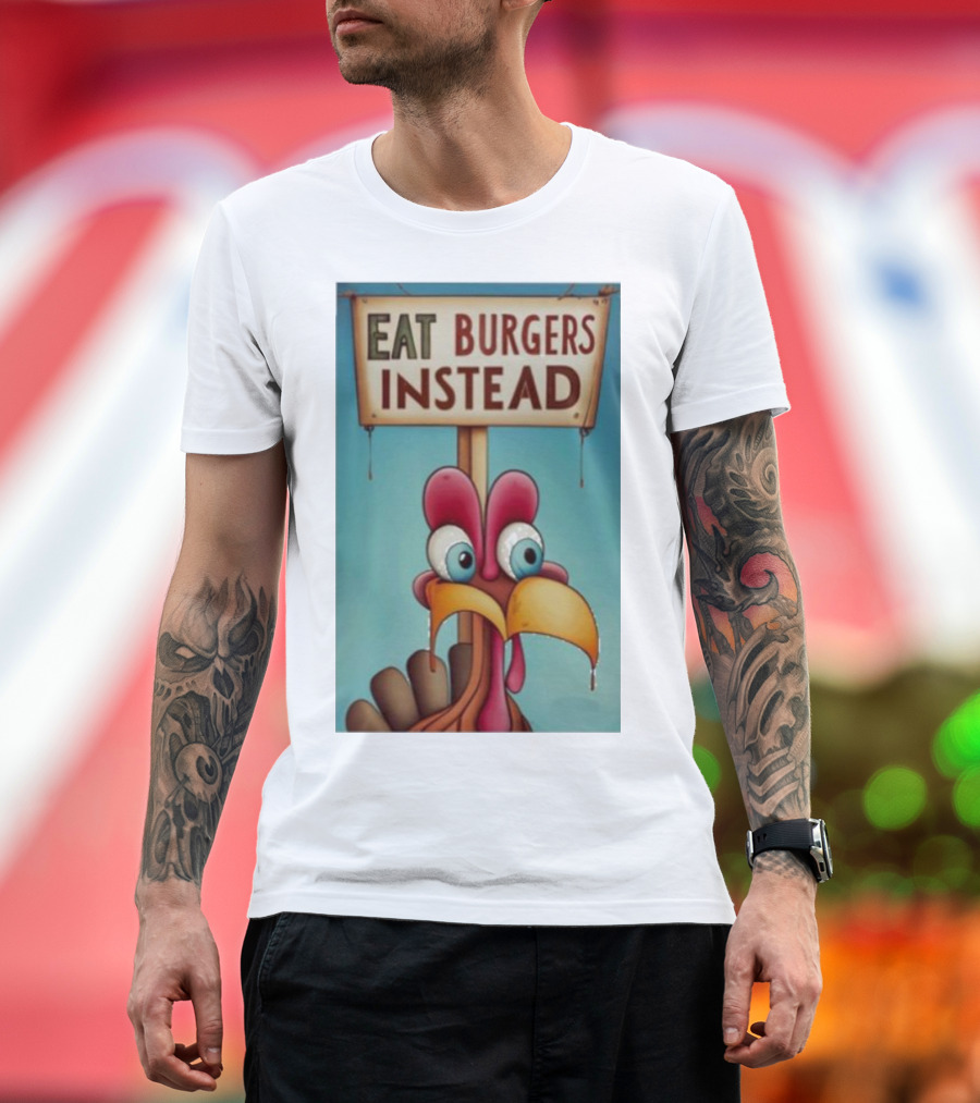 Eat Burgers Instead Funny Turkey Cartoon T-Shirt