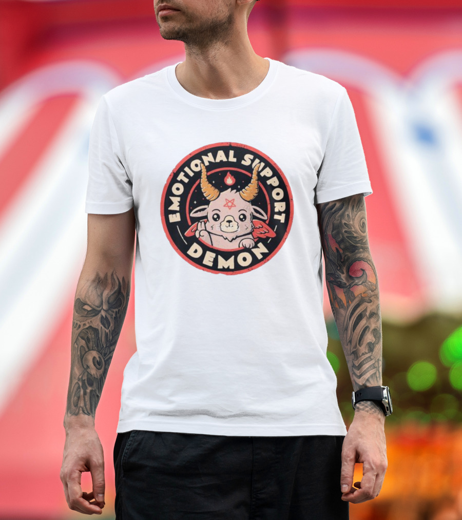 Emotional Support Demon Cute Devil Goat with Wings and Fire T-Shirt
